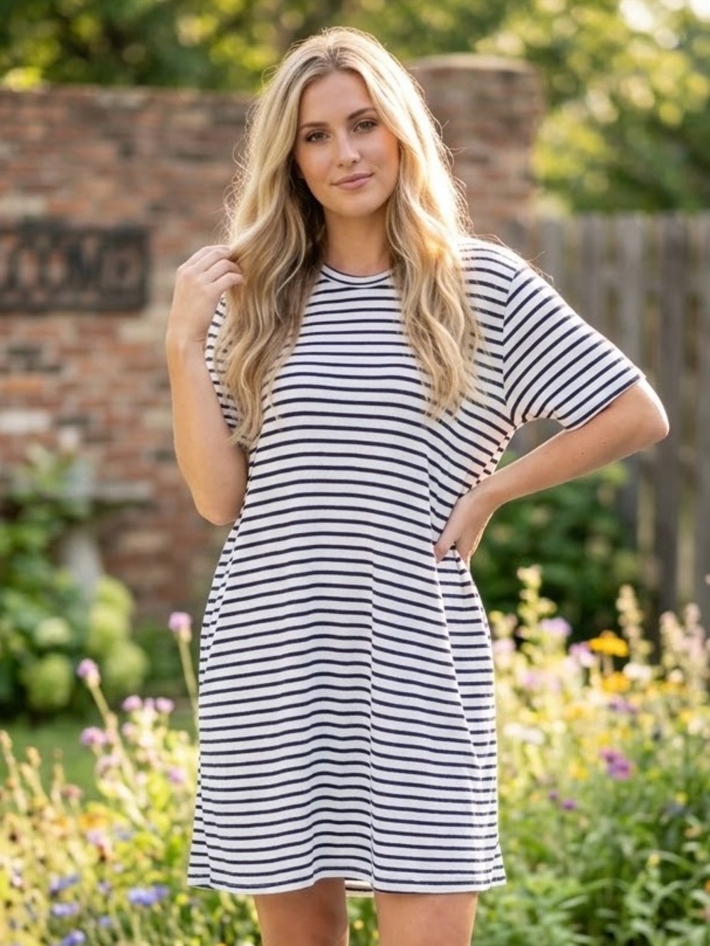 BRANDY MELVILLE Navy White Striped Oversized T-Shirt Mini Dress
